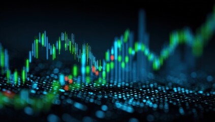 Dynamic digital stock market chart with colorful line graph and data points illustrating financial growth and investment trends