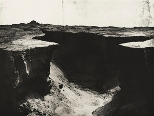 Dramatic Black and White Landscape of a Deep Canyon with Shadows