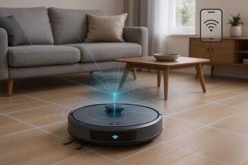 Smart Home Automation, Robotic Vacuum Technology, IoT Device Integration, Futuristic Cleaning Solution, Intelligent Home Management
