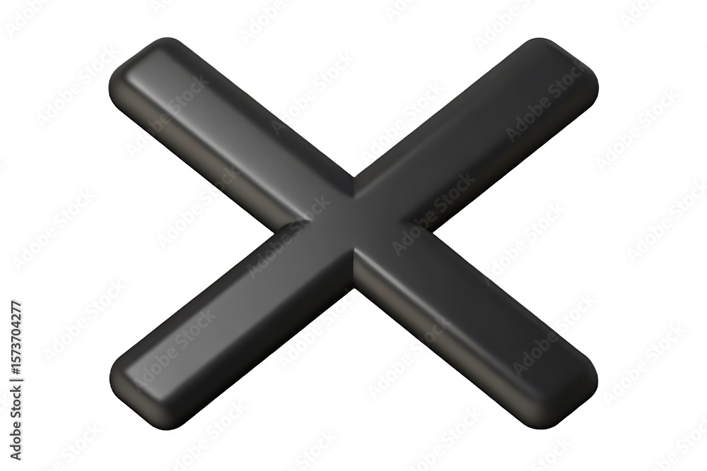 Fototapete 3 D Rendered Black X Symbol Isolated on White Background with Rounded Edges and Shadows
