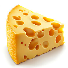 Close-Up of Swiss Cheese Wedge with Distinctive Holes on White Background