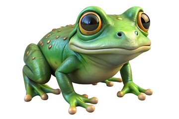 3 D Rendered Green Frog with Large Eyes and Brown Spots on White Background animal