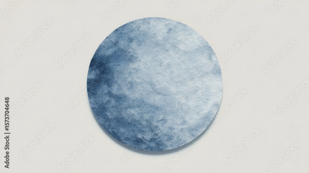 Poster minimalist watercolor circle in a soft muted indigo hue with a subtle textured effect on a white can