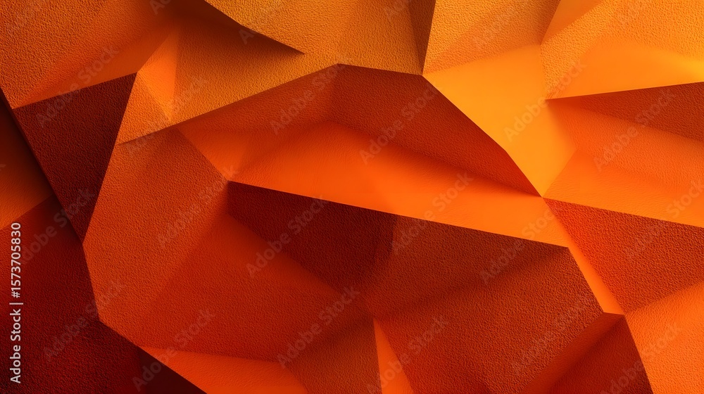 Poster a striking abstract composition featuring a vibrant gradient of overlapping orange polygons in a lay