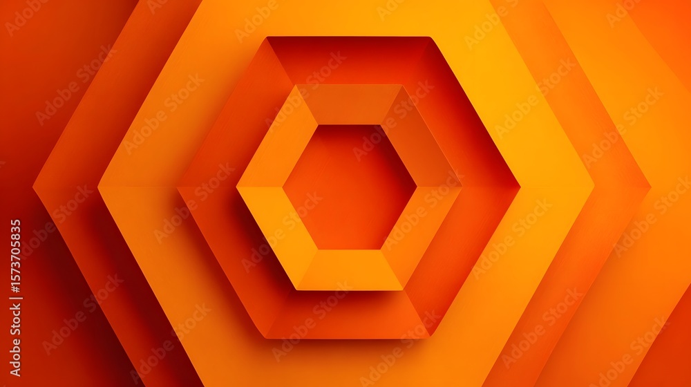 Poster Striking abstract composition featuring a dynamic gradient of vibrant orange polygons layered in a modern 3D paper cut aesthetic creating a visually captivating and dimensional geometric design