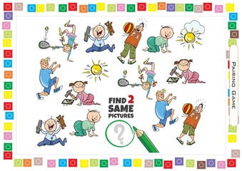 Worksheets for children. Matching Game for Kids. Find 2 Same Pictures