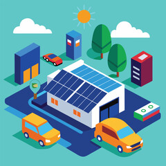 Obraz premium Smart EV Logistics Center Powered By Solar And AI Systems