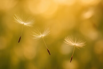 Naklejka premium Dandelion Seeds Drifting on Gentle Breeze Symbolizing New Beginnings and Transformation