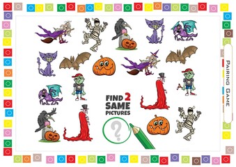 Worksheets for children. Matching Game for Kids. Find 2 Same Pictures