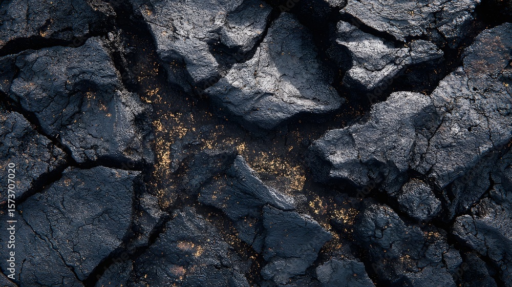 Poster close up view of a rugged textured volcanic rock surface with deep irregular cracks and a gritty min