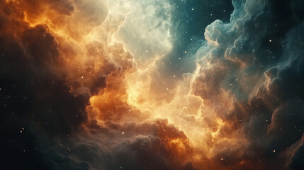 Fototapeta premium Abstract nebula formation of orange teal and indigo cosmic clouds