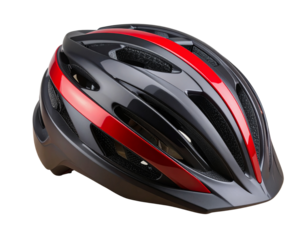 Close-Up Detail of Red Stripe and Vent Design on Black Bike Helmet, Transparent Background
