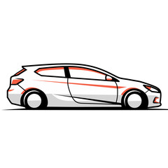 Sporty Car Logo Vector with Clean Hatchback Design – Flat Side View Auto Illustration Ideal for Vehicle Branding, Sticker Decals, Racing Artwork, or Modern Car Club Identity