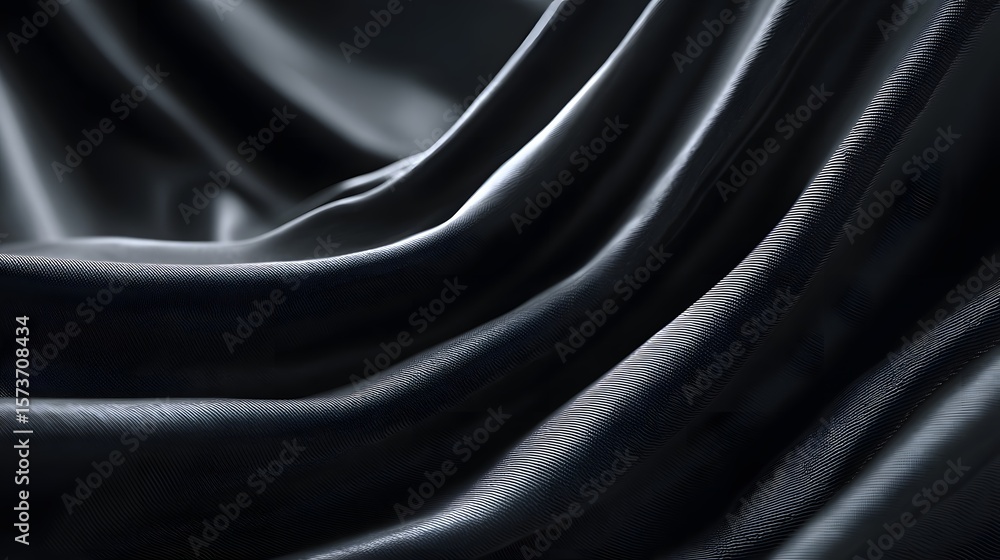 Poster luxurious shiny black satin fabric cascades in a mesmerizing wave like motion creating an elegant an