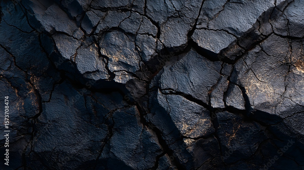 Poster rugged textured surface of a dark volcanic rock formation showcasing intricate patterns of organic c