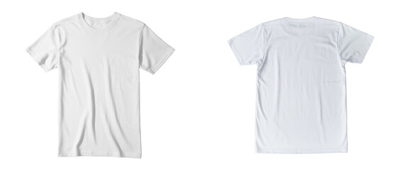 white t-shirt mockup, front and back view isolated
