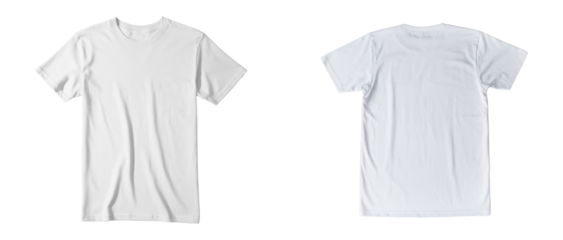 white t-shirt mockup, front and back view isolated