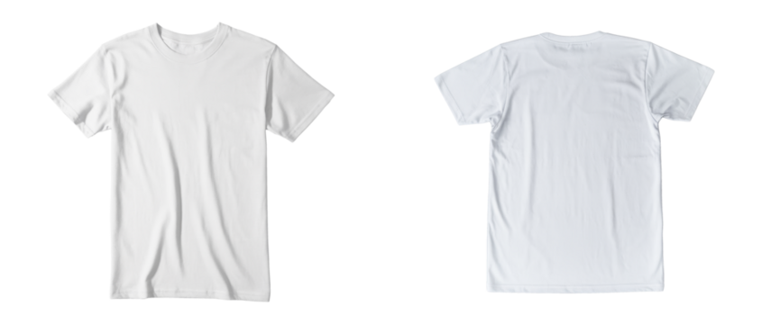 white t-shirt mockup, front and back view isolated