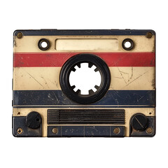 Naklejka premium Vintage Retro Cassette Tape with a Worn Aesthetic and Colorful Label Design