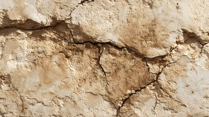 Close up view of a weathered beige limestone surface with a rough cracked texture evoking the feel of an ancient wall or structure