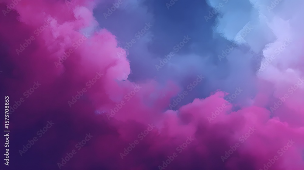 Poster an ethereal and captivating scene of a cloudy magenta sky with soft blue edges created through a dig