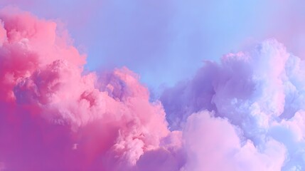Fototapeta premium Delicate wispy clouds in shades of vibrant pink and purple float across a serene pastel blue sky in this captivating digital artwork