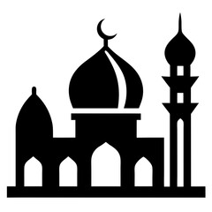 Silhouette Design of Mosque Architecture with Minaret and Crescent Moon Symbol