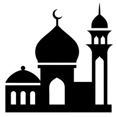 Silhouette Design of Mosque Architecture with Minaret and Crescent Moon Symbol