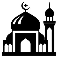 Silhouette Design of Mosque Architecture with Minaret and Crescent Moon Symbol