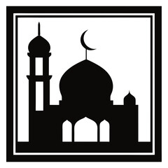 Silhouette Design of Mosque Architecture with Minaret and Crescent Moon Symbol