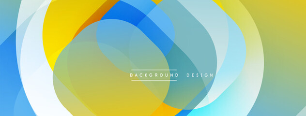 Fototapeta premium Abstract design features overlapping circles, vibrant colors. Yellow, blue, green hues create dynamic visual effect. Modern background texture.