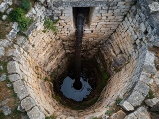Ancient Stone Well with Water and Rustic Surroundings in Nature