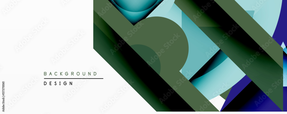 Poster abstract geometric background. overlapping shapes create depth, using shades green, blue, white. mod