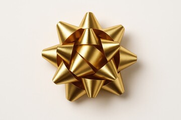 Elegant gold star ribbon bow on clean white background for luxury gift presentation