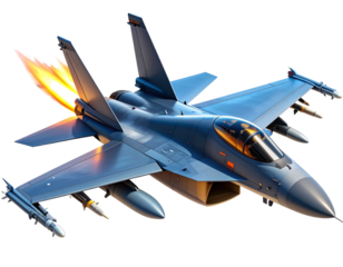 Side View of Fifth-Gen Stealth Fighter with Afterburner Glow, Combat Ready Mode, Isolated on Transparent Background”