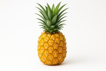 Fototapeta premium Fresh tropical pineapple with golden crown isolated on clean white background