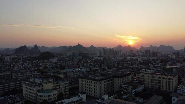 Sunset in Guilin. China. Karst Mountains. Li River. Guangxi