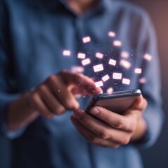 Individual engaged with a smartphone outdoors