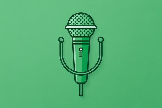 Green microphone icon illustration on a matching green background simple flat design