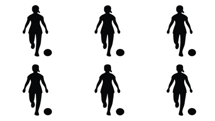 Naklejka premium Black silhouettes of female soccer players kicking balls