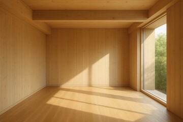 Minimalist architectural interior with natural earth tones and sustainable design elements