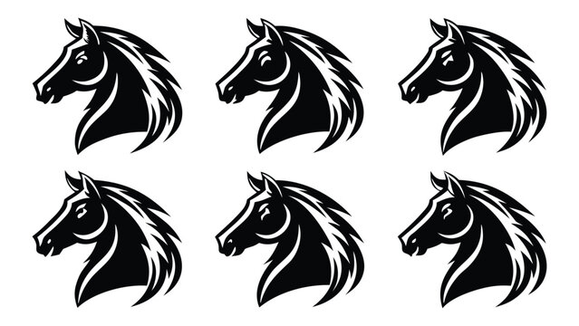 Stylized black horse heads in profile white