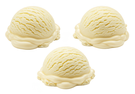 Isolated Three Vanilla Ice Cream Scoops Refreshment Dessert on PNG