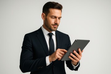 Professional businessman using cutting-edge tablet technology for mobile productivity solutions