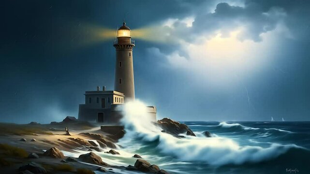 Lighthouse stormy ocean graphic