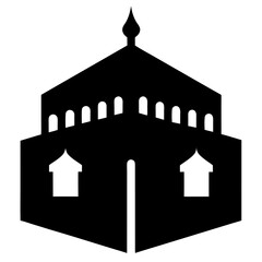 Silhouette Illustration of Islamic Kaaba in Mecca with Tower Minarets