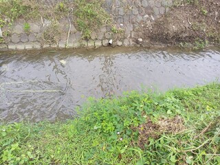 Small Concrete Lined Canal with Flowing Water