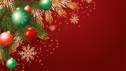 Christmas card design with ornaments, snowflakes, and leaves, suitable for holiday greetings, invitations, and festive stationery for the season.