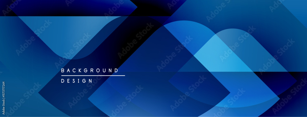 Poster abstract blue background. geometric shapes overlap creating modern design. gradient shades provide d