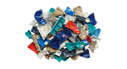 Isolated Top View Plastic Scraps Heap Recycling Material Trash